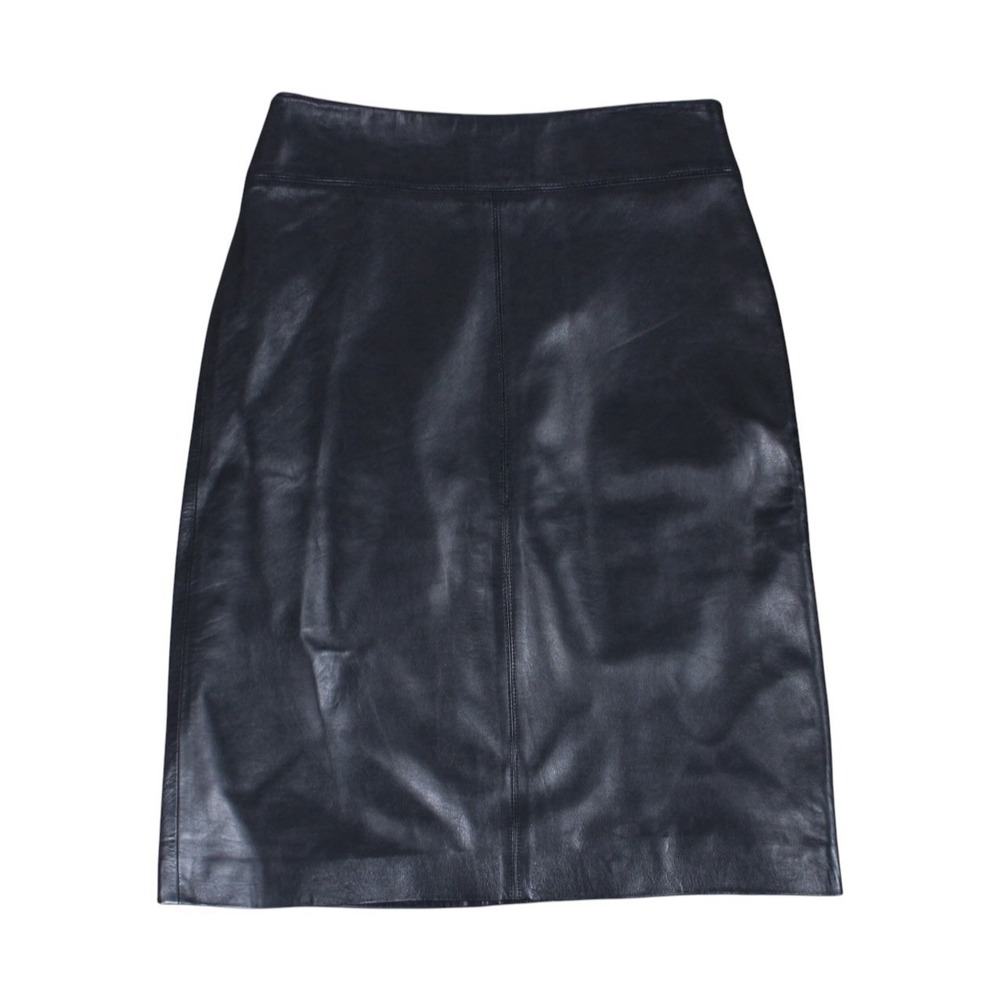 BCBG Max Azria Black Genuine Leather Pencil Skirt Women's Size 2 Lined